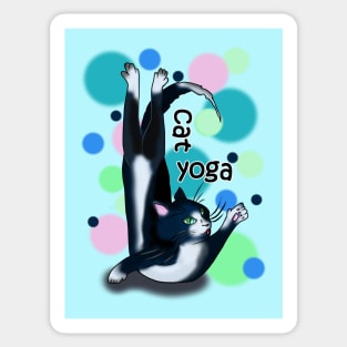 Cute cartoon black and white cat yoga pose Sticker